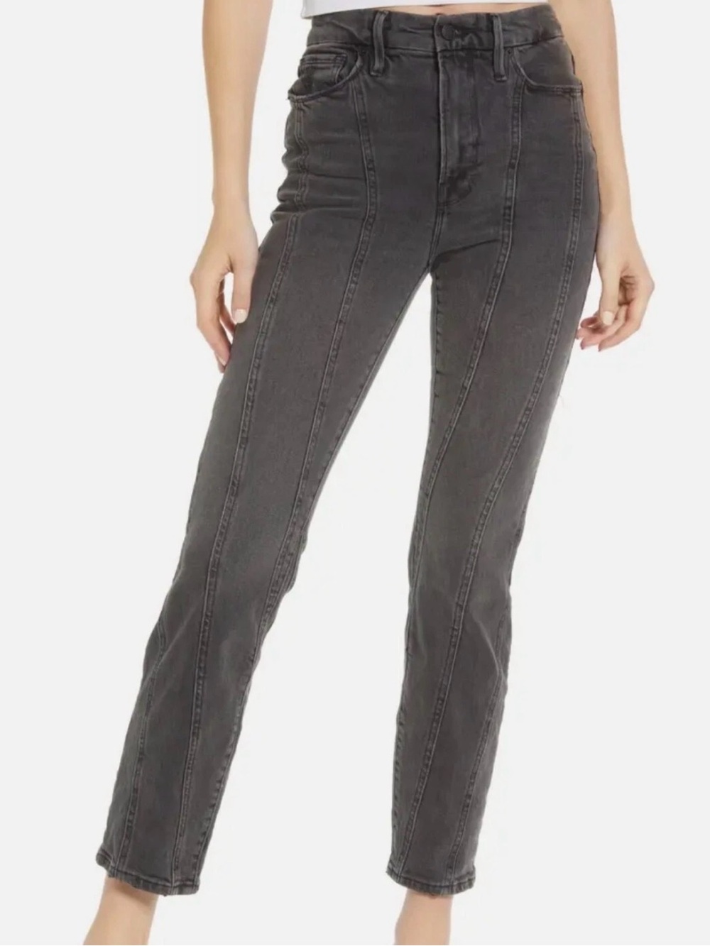 GOOD AMERICAN Grunge Punk Goth Seamed Good Classic Denim Skinny Jeans Black 4 27
